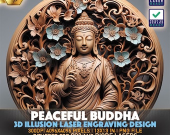 Laser Engraving File | 3D illusion PNG | Lightburn File | PNG Engraving | Glowforge | Xtool | Laser PNG | Peaceful Buddha | Buddha Statue