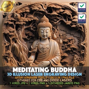 Meditating Buddha 3D Illusion: Laser Engraving File (PNG)