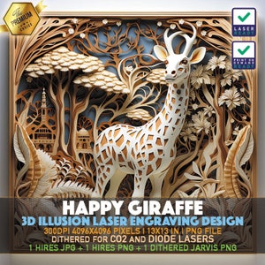 Laser Engraving File | 3D illusion PNG | Lightburn File | PNG Engraving | Glowforge | Xtool | Laser PNG | Happy Giraffe | Cute Giraffe