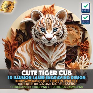 3D Tiger Cub Illusion: Laser Engraving File (PNG)