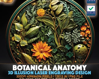 Plik do grawerowania laserowego | Iluzja 3D PNG | Plik Lightburn | Grawerowanie PNG | Glowforge | Xtool | Laser PNG | Anatomia botaniczna | Bukiet kwiatowy