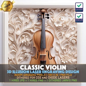 Laser Engraving File | 3D illusion PNG | Lightburn File | PNG Engraving | Glowforge | Xtool | Laser PNG | Classic Violin | Music | Lifestyle