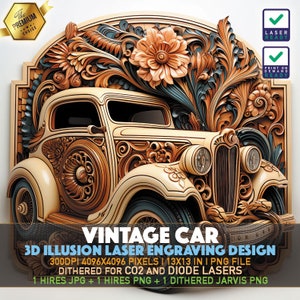 Vintage Car 3D Illusion Laser Engraving File (PNG)