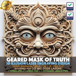 Laser Engraving File | 3D illusion PNG | Lightburn File | PNG Engraving | Glowforge | Xtool | Laser PNG | Geared Mask Of Truth | Portrait