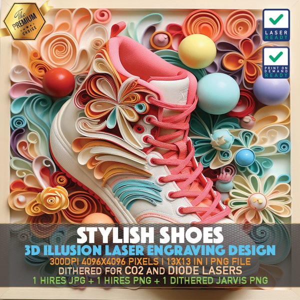 Laser Engraving File | 3D illusion PNG | Lightburn File | PNG Engraving | Glowforge | Xtool | Laser PNG | Stylish Shoes | Running Shoes