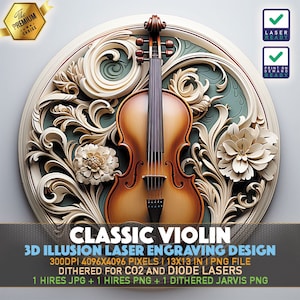 Laser Engraving File | 3D illusion PNG | Lightburn File | PNG Engraving | Glowforge | Xtool | Laser PNG | Classic Violin | Music | Lifestyle
