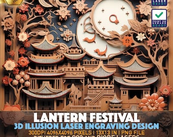 Laser Engraving File | 3D illusion PNG | Lightburn File | PNG Engraving | Glowforge | Norton Tile | Laser PNG | Lantern Festival | Chinese
