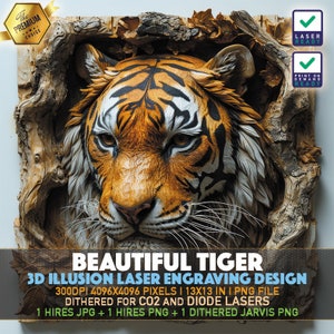 3D Tiger Illusion: Laser Engraving File (PNG)