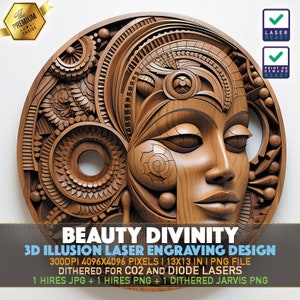 Laser Engraving File | 3D illusion PNG | Lightburn File | PNG Engraving | Glowforge | Xtool | Laser PNG | Beauty Divinity | Beauty Mask