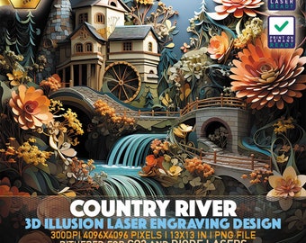 Laser Engraving File | 3D illusion PNG | Lightburn File | PNG Engraving | Glowforge | Xtool | Laser PNG | Country River | Country Life