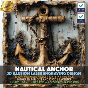 Nautischer Anker | Schiff Anker | Nautik | Lasergravurdatei | 3D Illusion PNG | Lightburn File | PNG Gravur | Norton Tile | Laser PNG
