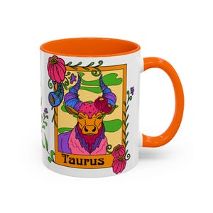 Taurus star sign mug, Bull zodiac astrology coffee cup, Horoscope birthday gift mug, Bold retro colourful Design ceramic mug