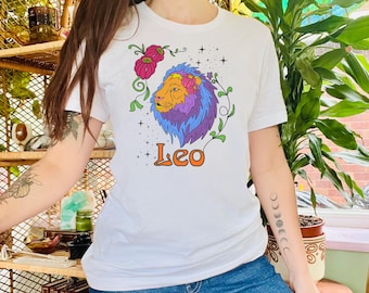 T-shirt Leeuw sterrenbeeld, sterrenbeeld astrologie top leeuw, horoscoop verjaardagscadeau T-shirt, gedurfde retro kleurrijk design-t-shirt