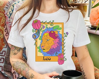T-shirt Leeuw sterrenbeeld, sterrenbeeld astrologie top leeuw, horoscoop verjaardagscadeau T-shirt, gedurfde retro kleurrijk design-t-shirt