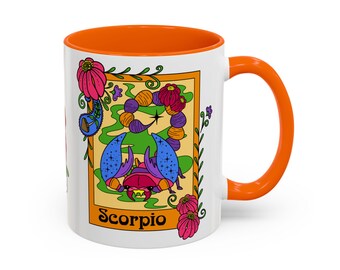 Skorpion Sternzeichen Becher, Skorpion Sternzeichen Astrologie Kaffeetasse, Horoskop Geburtstagsgeschenk Becher, Bold retro buntes Design Keramikbecher