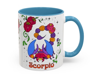 Skorpion Sternzeichen Becher, Skorpion Sternzeichen Astrologie Kaffeetasse, Horoskop Geburtstagsgeschenk Becher, Bold retro buntes Design Keramikbecher