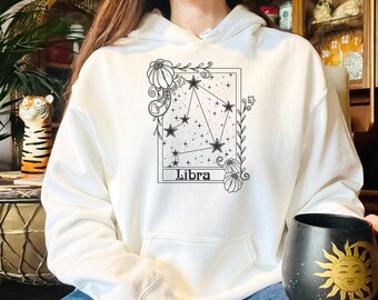 Libra Constellation Hoodie, Zodiac astrology Jumper, Horoscope birthday gift sweatshirt, Star sign tarot card Design top