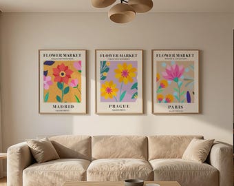 Flower market poster set, Abstract floral illustration (3 Pieces)