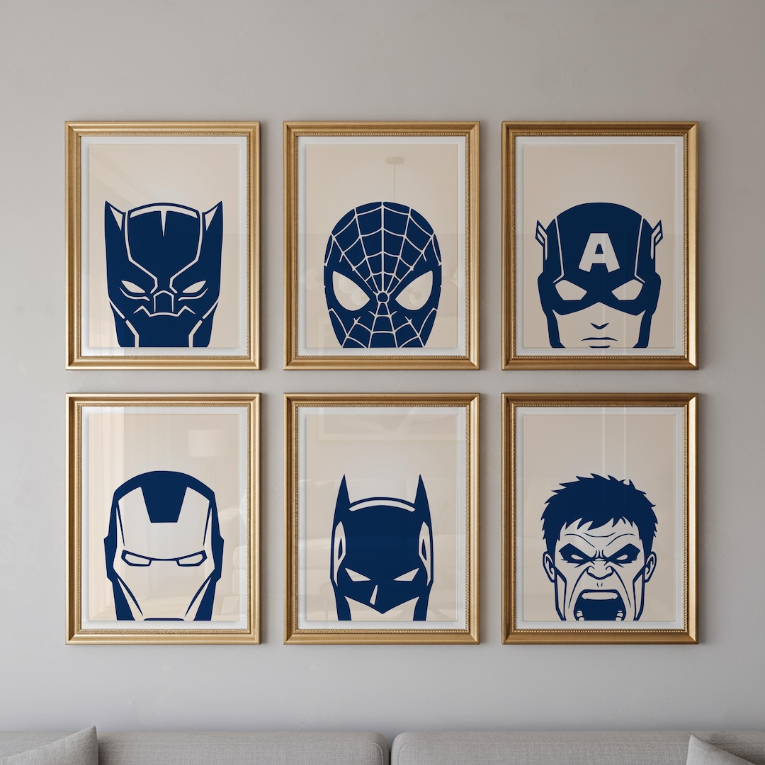 6 Pc. Superhero Wall Art Set | Comic Prints for Kids Room, Garage Decor ...