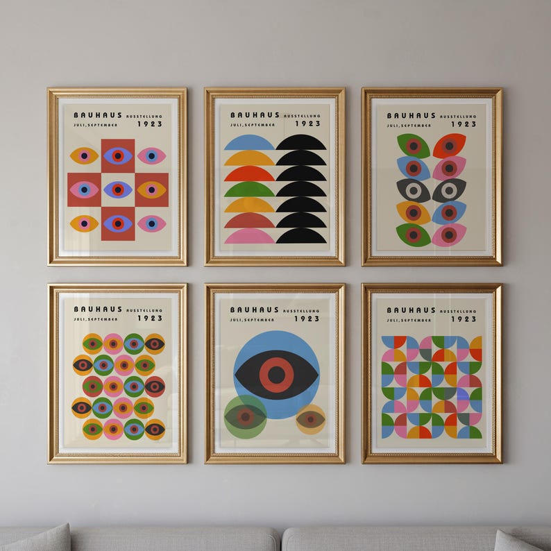 Set of 6 Bauhaus Exhibition Posters, Retro Gallery Wall Art Prints, Mid ...