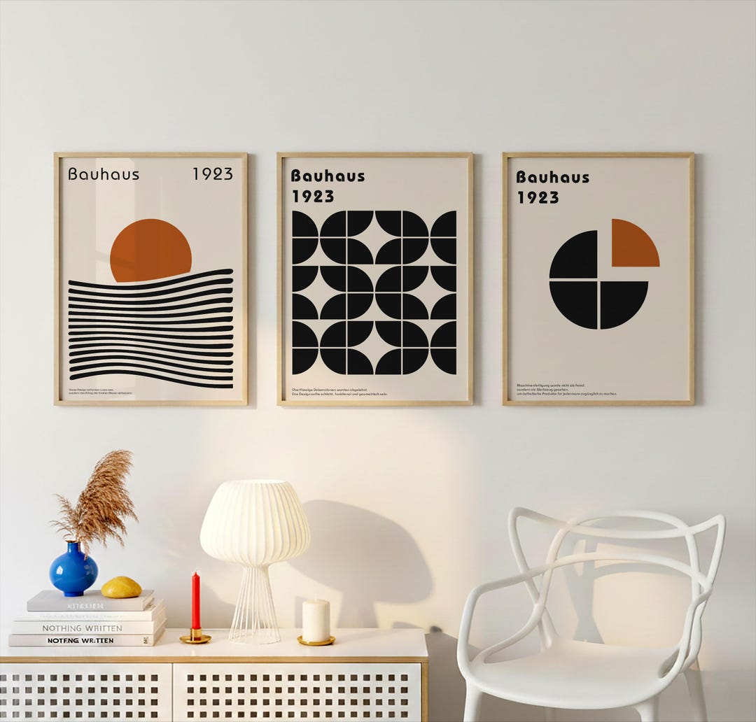 Bauhaus Poster Set of 3, Mid Century Modern Wall Art, Geometric ...
