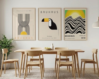Set of 3 Bauhaus Toucan Tropical Jungle Bird Art Poster