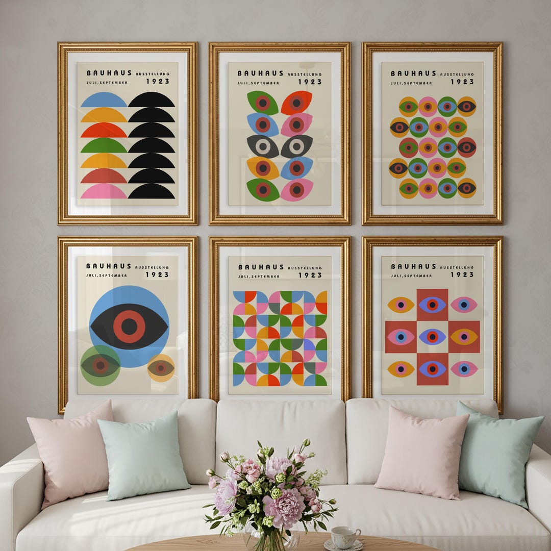 Set of 6 Bauhaus Exhibition Posters, Retro Gallery Wall Art Prints, Mid ...