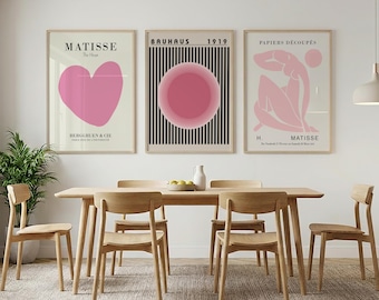 Stampe d'arte giclée Henri Matisse 'The Heart', Mid-Century Modern Pink, set di 3, Geschenk zum Valentinstag