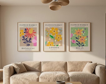 Flower Market Set of 3 London UnFramed Wall Art