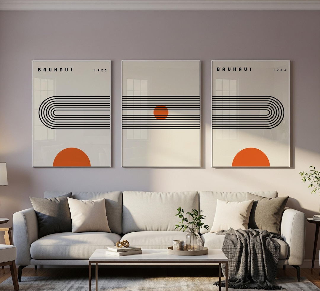 Bauhaus Wall Art Set of 3, Abstract Geometric Prints, Mid Century ...