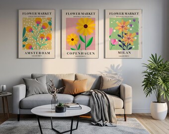Flower market set of 3 prints - Wall Art, Home Decor Prints