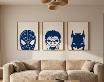 Vintage Comic Hero Squad Trio Print, Comic Lover Bedroom Decor