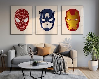 Superhero Silhouette Poster Set of 3, Fantastic room wall decor, Superhero Poster, Super Hero Prints