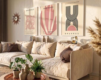 Bauhaus and Matisse Print Trio, Modern Pastel Wall Art