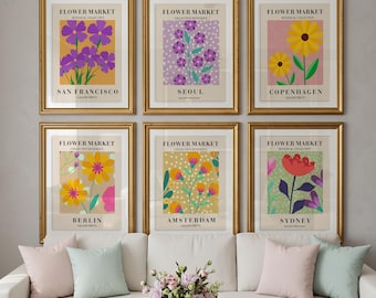 Flower Market Poster Set Of 6, Vintage Flower Market Wall Art Prints