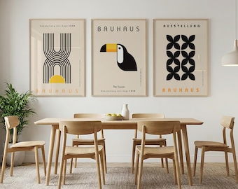 Bauhaus Toucan Bird Trio Set Geometric Boho Art Print