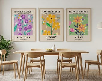 Flower Market Poster  – Pastel Floral Wall Art, Danish Aesthetic Prints set of 3