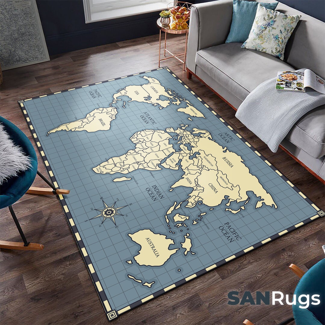 Vintage Design World Map Rug Geography Themed Carpet Etsy