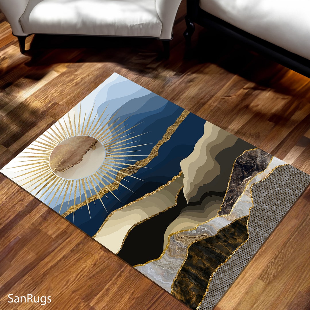 Abstract Art Rug Durable Easy Clean Area Rug Sun Design Etsy