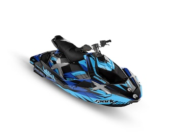 Sea-doo Spark Trixx Graphics Kit (2014-2023) - Raced Blue Design