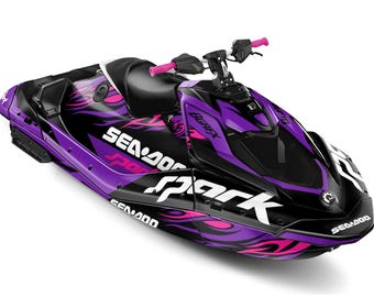 Kit gráfico Sea-Doo Spark Trixx 2024-2025, design rosa flamejante.