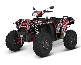 Kit de gráficos para Polaris Sportsman (2020-2025): Diseño en rojo trance, grosor de 23 milésimas