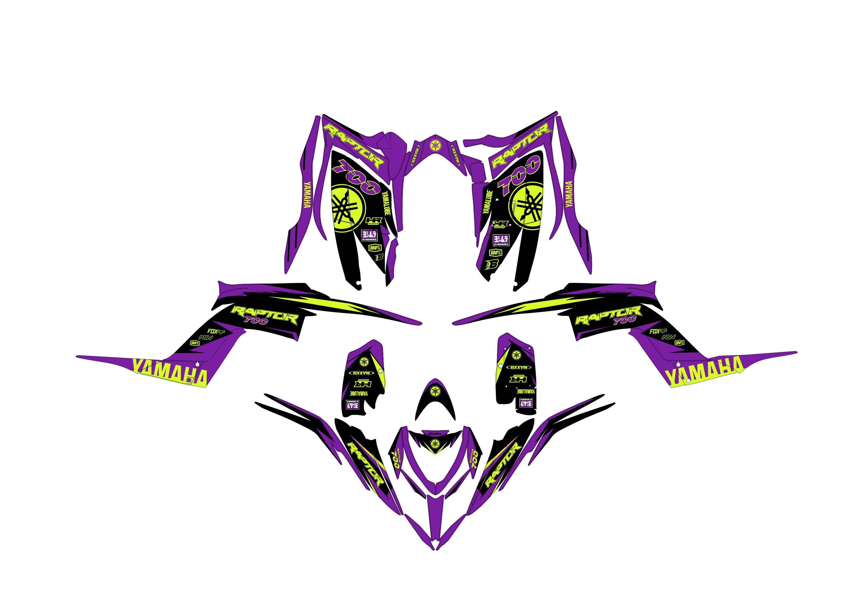 Pack De 4 Kits Graphiques 3M Autocollants Pour Yamaha Raptor 700 (2013-2024) - Style PS Violet