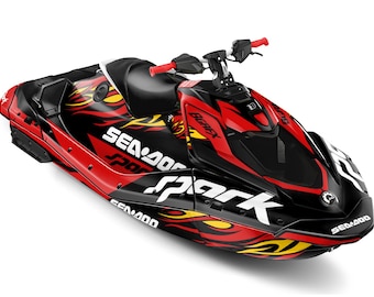 Kit de gráficos Trixx para Sea-Doo Spark (2024-2025): Diseño en rojo flameado