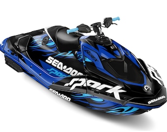 Sea-Doo Spark Trixx Graphics Kit 2024-2025: Flamed Blue Stickers