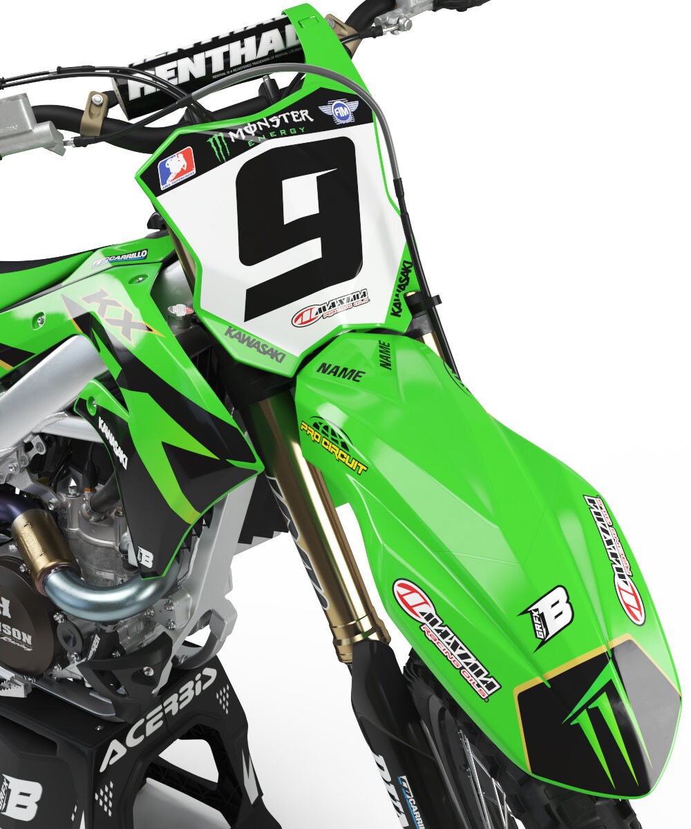 Kawasaki KX250F / KX450F 2004–2023 Front & Rear Fender Decal Graphics – Glossy MX Lamination, Custom Look