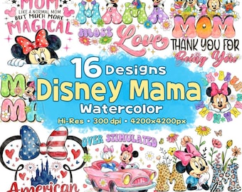 Disney Mama Watercolor PNG Bundle, Mama Mouse Png, Retro Mouse and Friend Design, Minnie Disney Mom Png, Mama Life, Magical Kingdom