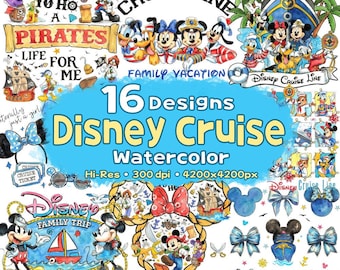 Cruise Squad Watercolor PNG Bundle, Mickey And Friends Cruise Line Design, Magical Kingdom, Family Vacation Design, Family Cruise 2026