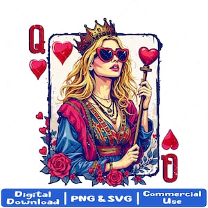Regina di cuori retrò PNG SVG, occhiali da sole retrò Queen Vintage, cuore retrò PNG, San Valentino PNG, maglietta Regina di cuori, San Valentino retrò