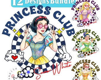 Princess Club Watercolor Png BUNDLE, Retro Princess Club Design, Magic Kingdom Princess, Watercolor Disney Princess, Girls Trip Shirt Png